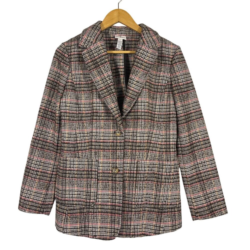 St. John's Bay Plaid Two-Button Blazer in Pink & Black